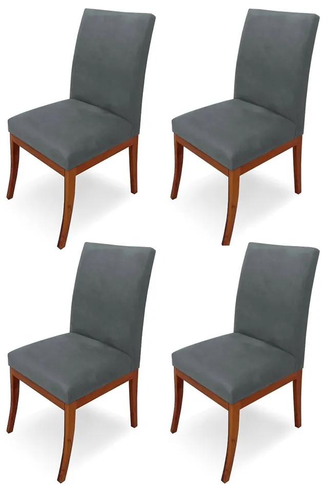 Conjunto 4 Cadeiras Raquel para Sala de Jantar Base de Eucalipto Suede Cinza