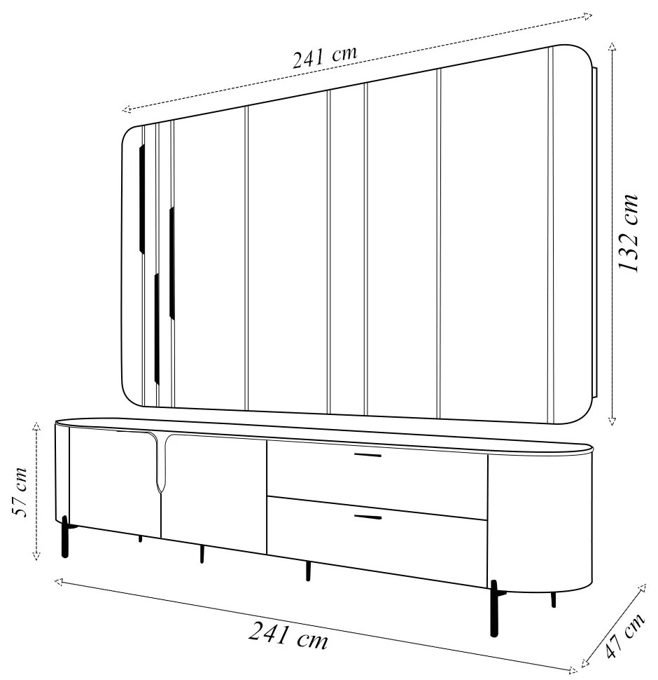 Painel com Bancada 241cm Avatar com Detalhes Dourados e LED para TV Até 75 Mel/Off White G18 - Gran Belo