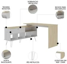 Mesa Escrivaninha Industrial 136cm Dhabi A06 Carvalho/Branco - Mpozena