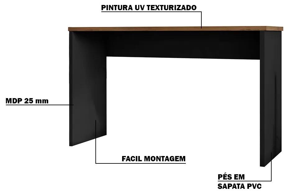 Mesa para Escritório Home Office Sem Gaveta Emma Preto Texturizado/Freijó G47 - Gran Belo