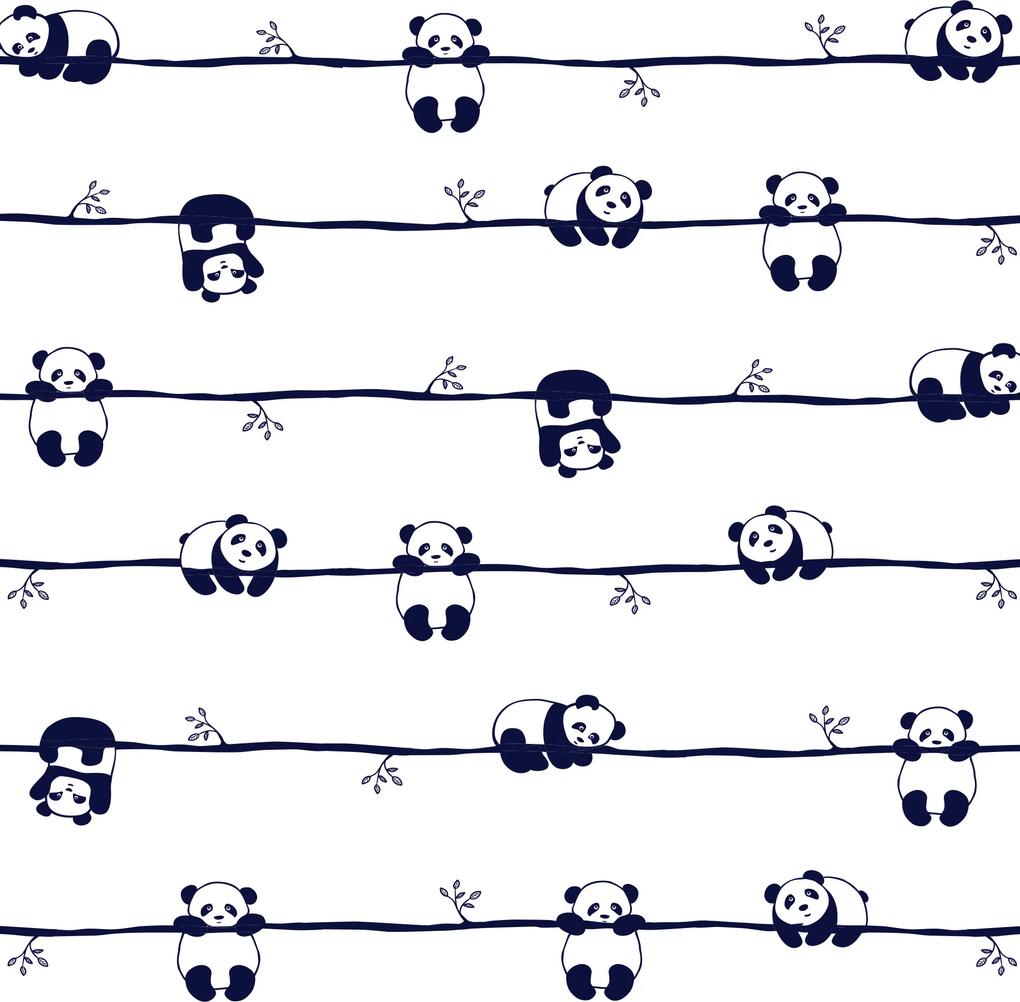 Papel de Parede Ursinho Panda Preto e Branco 57x270cm