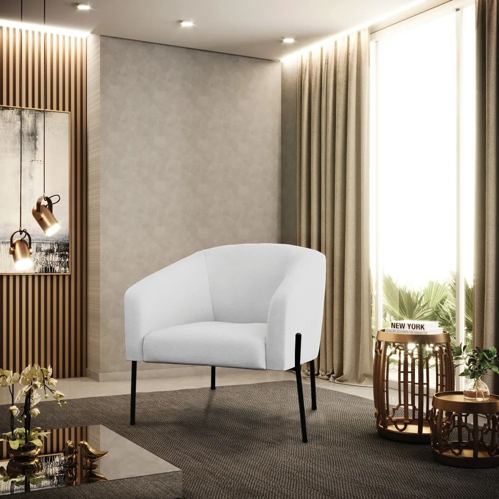 Poltrona Decorativa Pé de Ferro Preto Kit 2 Stella Linho D03 - D'Rossi - A05 Cinza