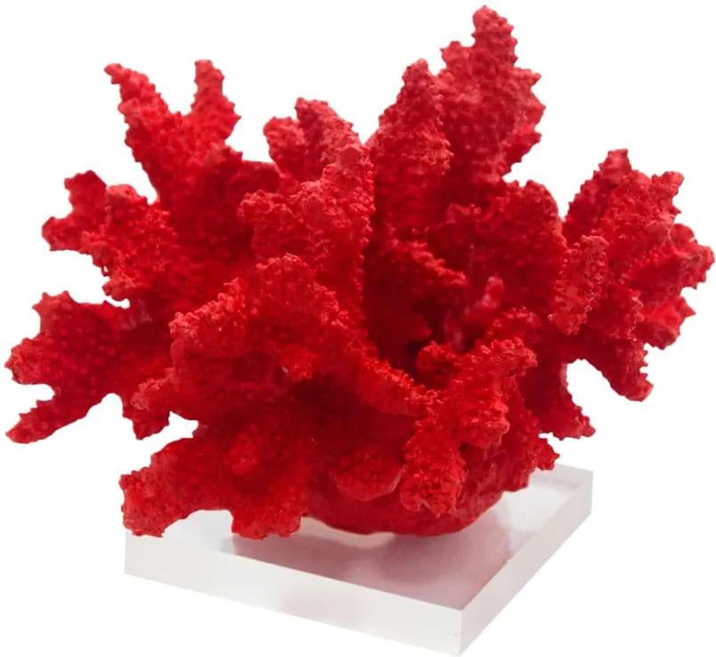 Escultura de Coral em Resina Vermelha e Base em Acrílico - 15x20x18cm