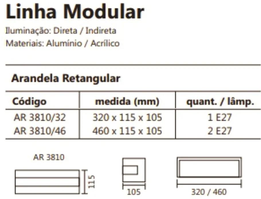 Arandela Modular Retangular 46X11,5X10,5Cm 02Xe27 Metal E Acrílico | U... (CB-M - Cobre Metálico)
