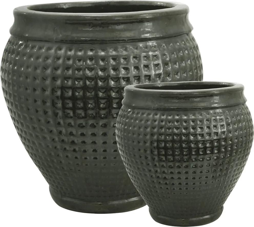 Vasos Vietnamitas Preto Texturizado Em Cerâmica Gerânio