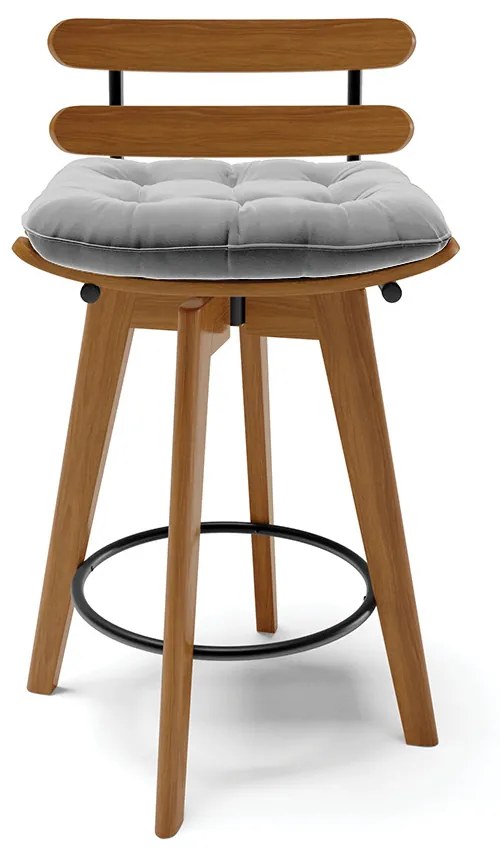 Kit 02 Banquetas Giratória Costela Suede Cinza Base Madeira MA70 - DRossi