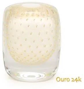 Vasinho Quadrado 3 Tela Branco com Ouro Murano Cristais Cadoro