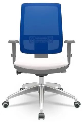 Cadeira Brizza Diretor Grafite Tela Azul com Assento Vinil Eco Branco Base Autocompensador Aluminio - 65805 Sun House