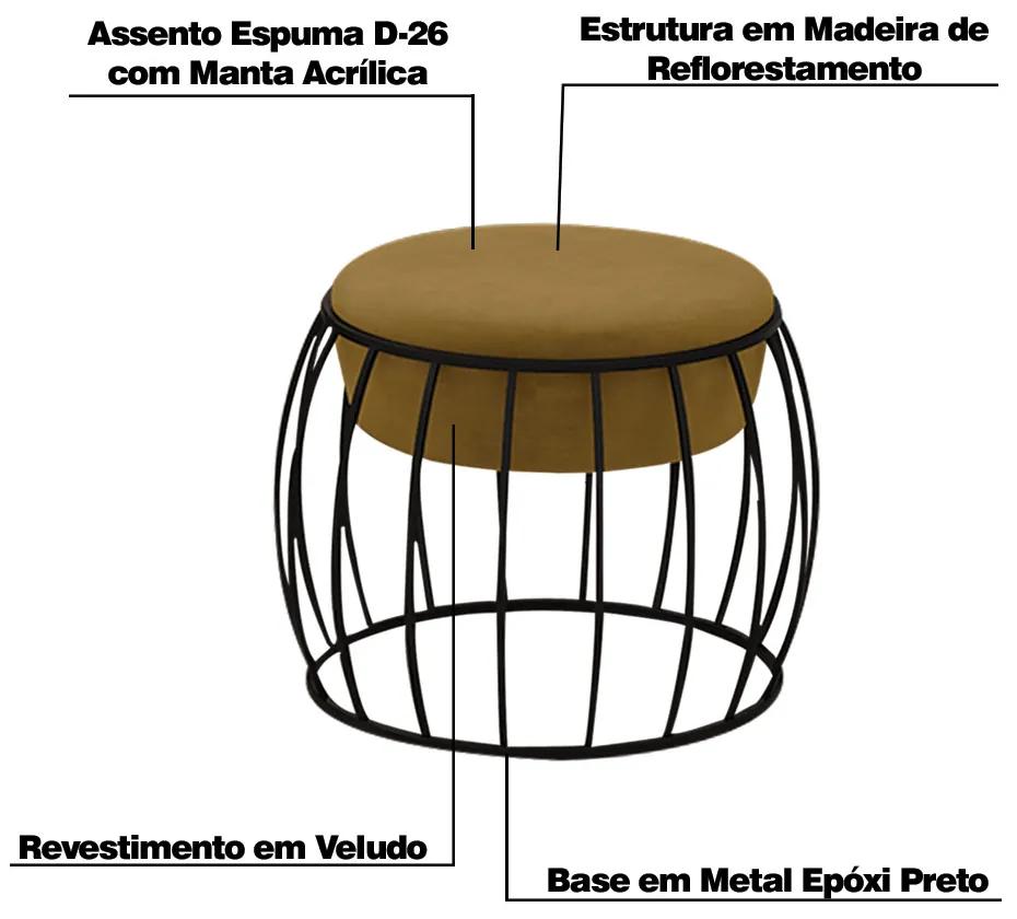 Kit 2 Puffs Decorativos Base Metal Value Veludo Mostarda G45 - Gran Belo