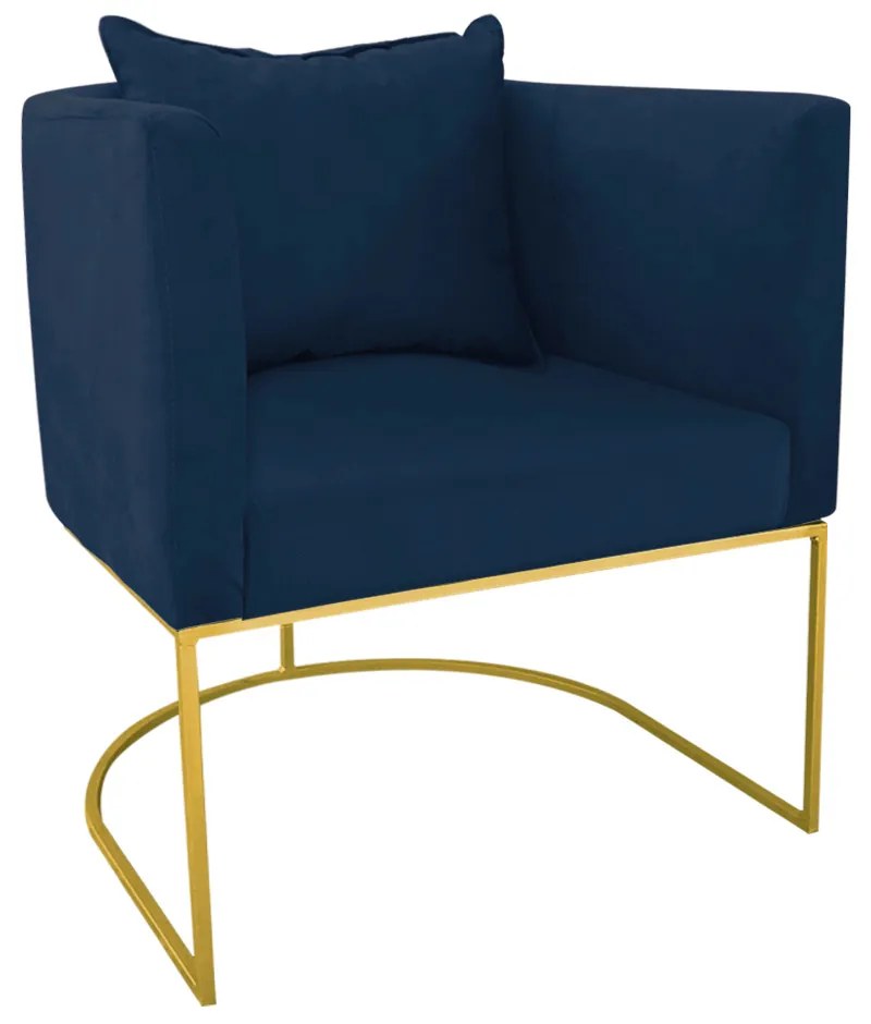 Poltrona Paola Suede Base Metálica Dourado D'Rossi - Azul Marinho