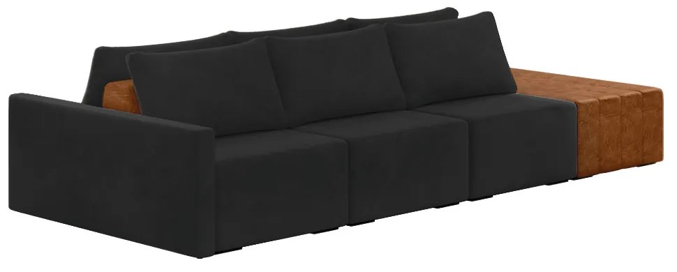 Sofá Ilha 3 Lugares Living 342cm Modulado para Sala Lary Veludo K01 - D'Rossi - Preto