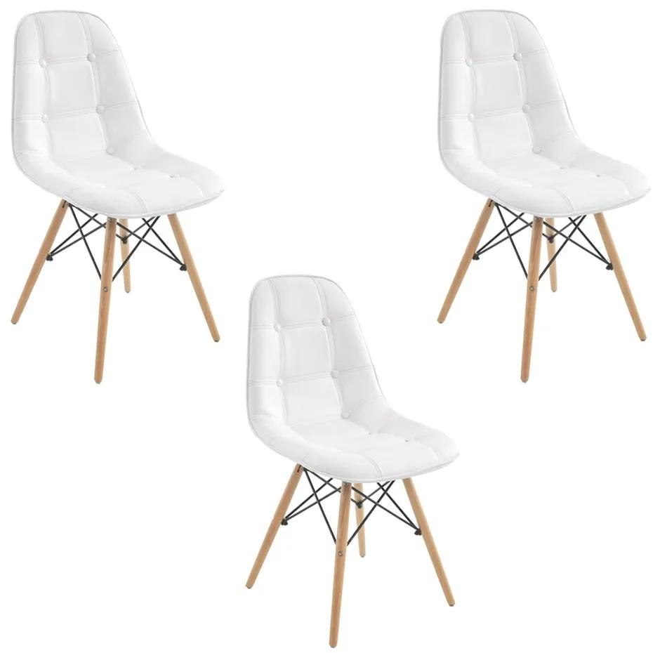 Kit 3 Cadeiras Decorativas Sala e Escritório Cadenna PU Sintético Branca G56 - Gran Belo