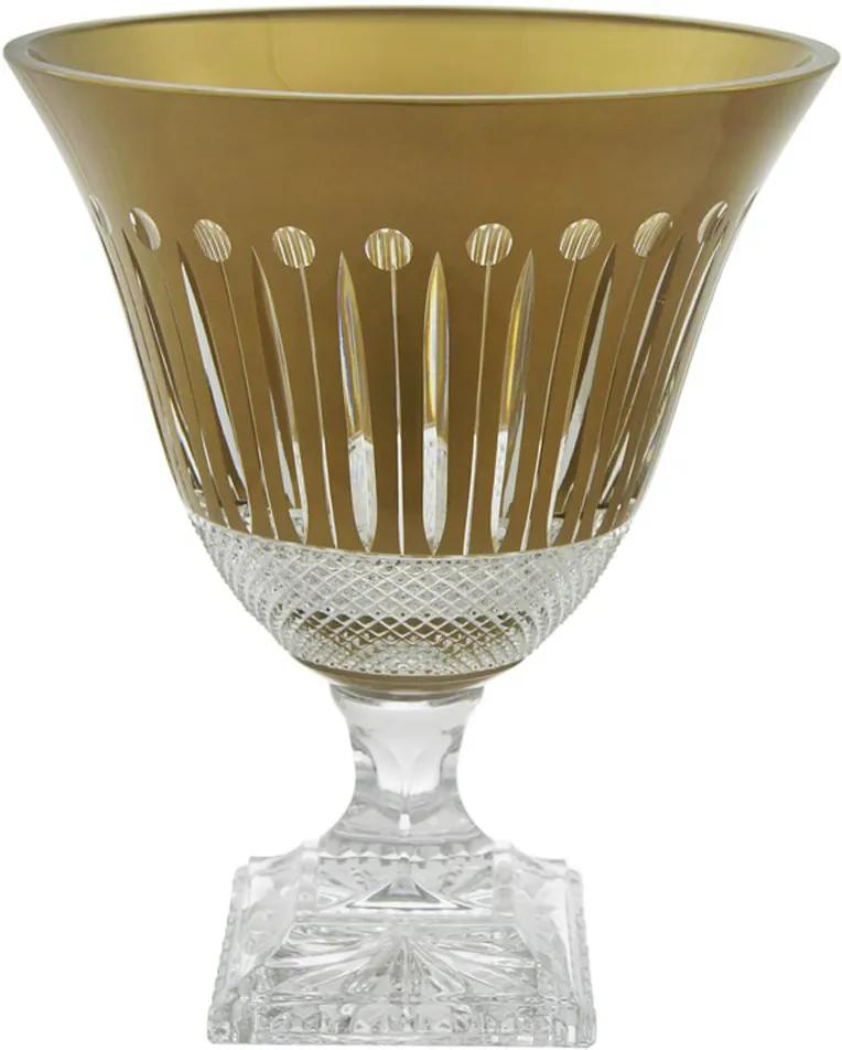 Vaso Em Cristal Tcheco Lapidado Clássico Dourado