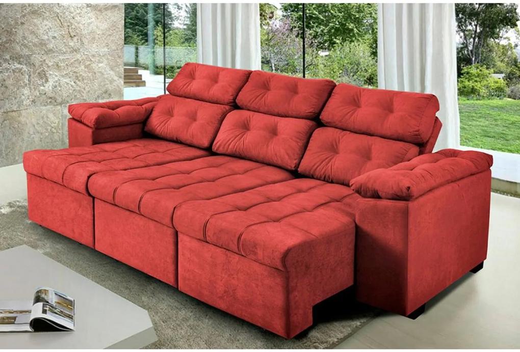 Sofa Itália 2,80 Mts Retrátil e Reclinavel Tecido Suede Vermelho - Cama InBox