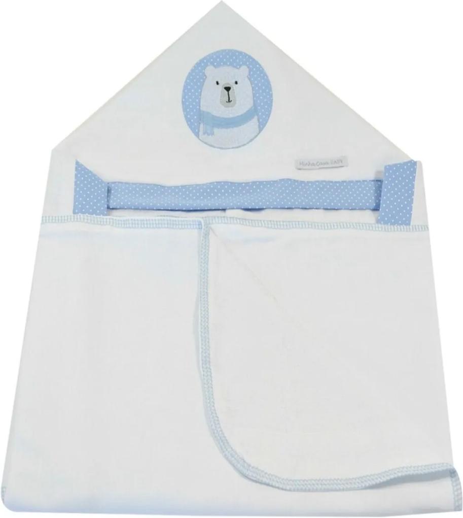 Toalha de Banho em Malha com Capuz Forrada em Fralda Minha Casa Baby TBC2081 Urso Polar Azul