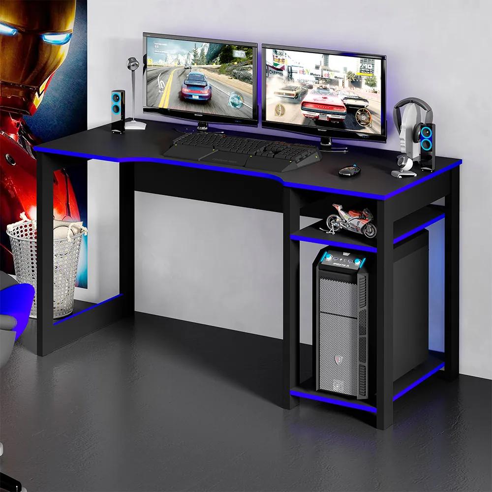 Mesa para Escritório Home Office Gamer ME4152 MDP Preto/Azul G69 - Gran Belo