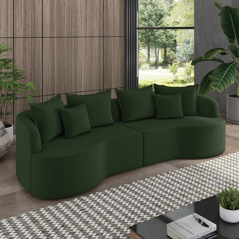 Sofá 4 Lugares Orgânico Living 250cm Mersa Veludo Verde K01 - D'Rossi