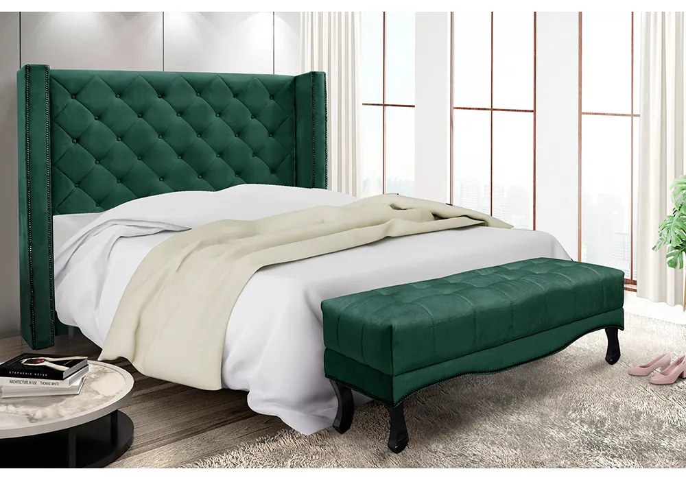 Cabeceira Cama Box Solteiro 90cm e Recamier Vicenza Veludo Verde S04 - D'Rossi