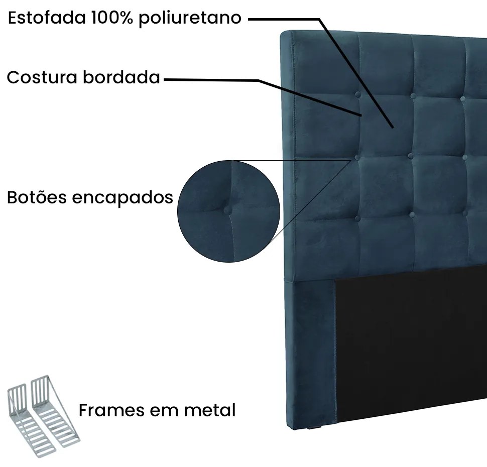 Cabeceira Cama Box Queen 160 cm Verona Veludo S04 - D'Rossi - Azul Marinho