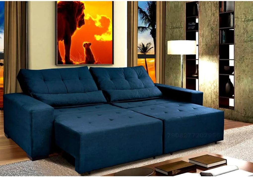 Sofá Retrátil e Cama com Molas Confort Max 2,72 Tecido Suede Velusoft Azul - Cama InBox