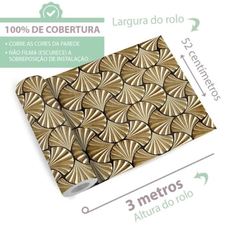 Papel Adesivo De Parede Lavável Dourado Art Déco 3D