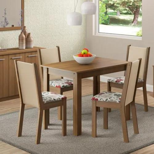 Sala de Jantar Cíntia Mesa com 4 Cadeiras -  Rústico/ Crema/ Hibiscos