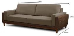 Sofá Living 3 Lugares 220cm Pés Madeira Marok F05 Veludo Castor - Mpoz