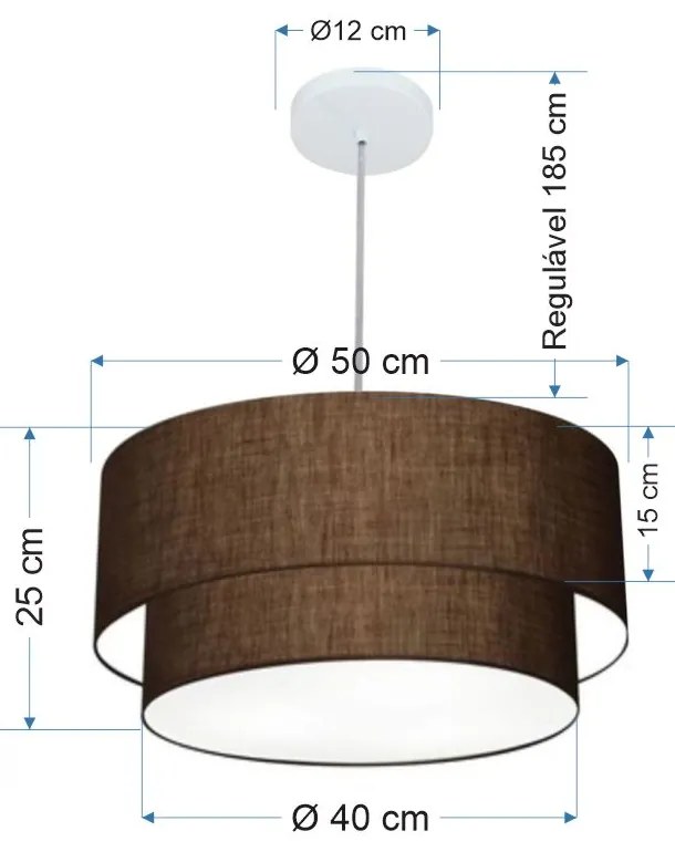 Lustre Pendente Duplo Cilíndrico Vivare Md-4355 Cúpula em Tecido 50x40cm - Bivolt