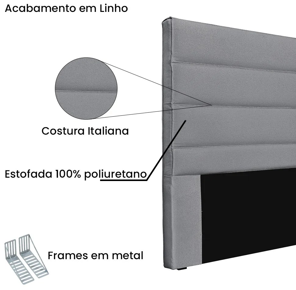 Cabeceira Cama Box Solteiro 90 cm Arles Linho Cinza S04 - D'Rossi