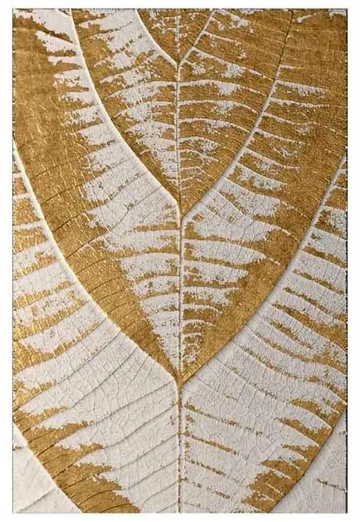 Quadro Abstrato Folhas Branco e Dourado - KF 46343 40x60 (Moldura 520)