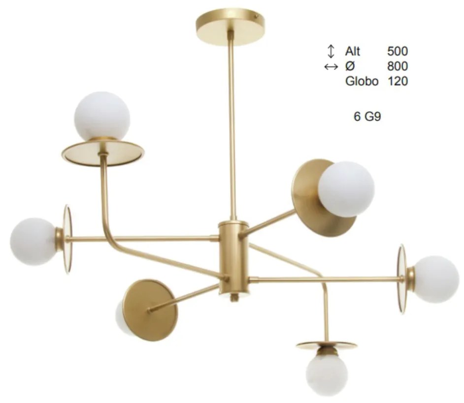 Plafon Mixed Haste Fixa Ø80X60Cm Globo Ø8Cm 6Xg9 - Old Artisan Plf-561... (CAFÉ, FOSCO (Branco))
