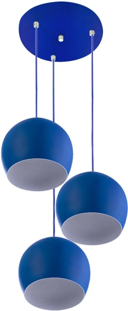 Lustre Pendente Aluminio Bola Triplo 15cm Azul