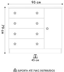 Cômoda Infantil Sapateira 4 Gavetas Doce Sonho Cinza - Qmovi