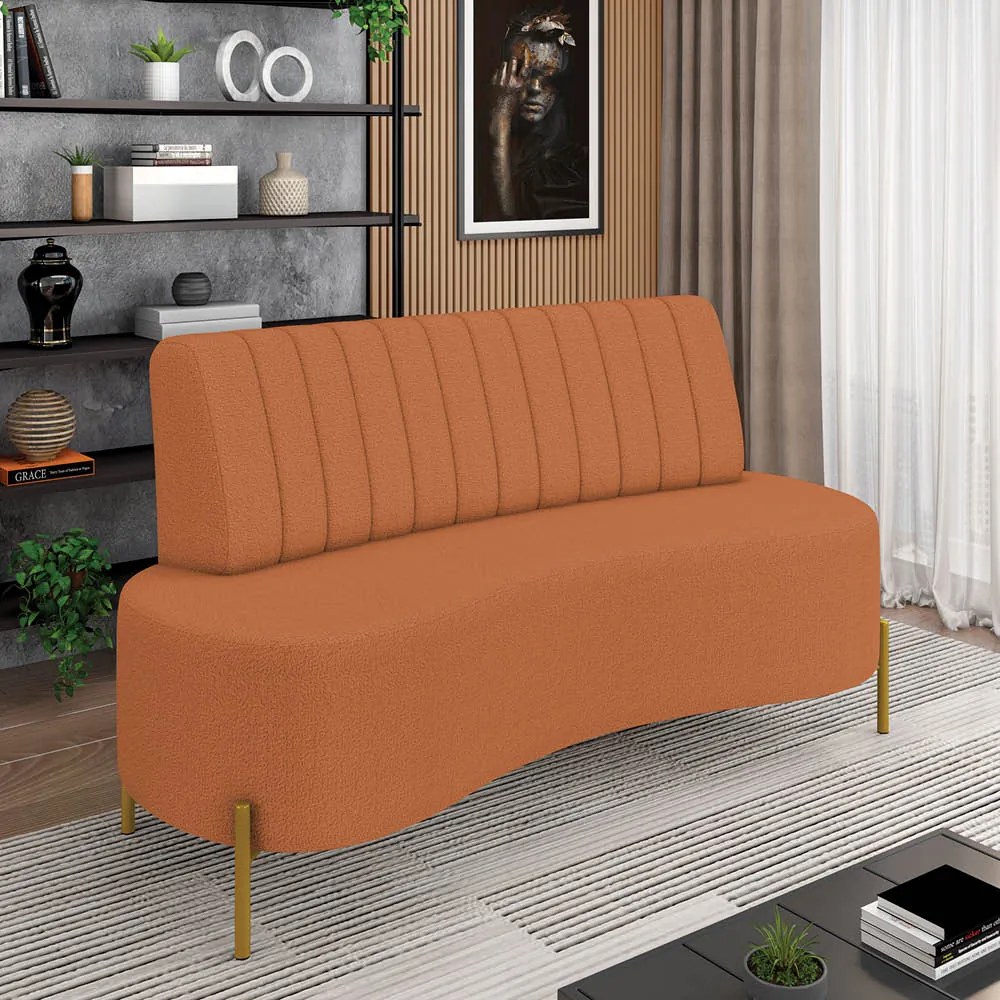 Sofá 2 Lugares Living 135cm Pé Ferro Dourado Maraú Bouclê Terracota K01 - D'Rossi