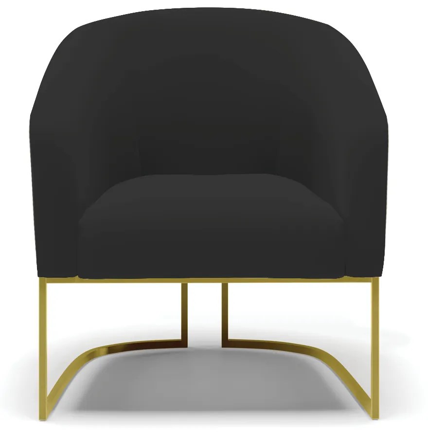 Poltrona Decorativa Industrial Dourado kit 2 Stella Veludo D03 - D'Rossi - Preto