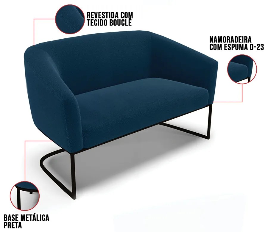Sofá 2 Lugares Namoradeira Industrial Preto Stella Bouclê D03 - D'Rossi - Azul