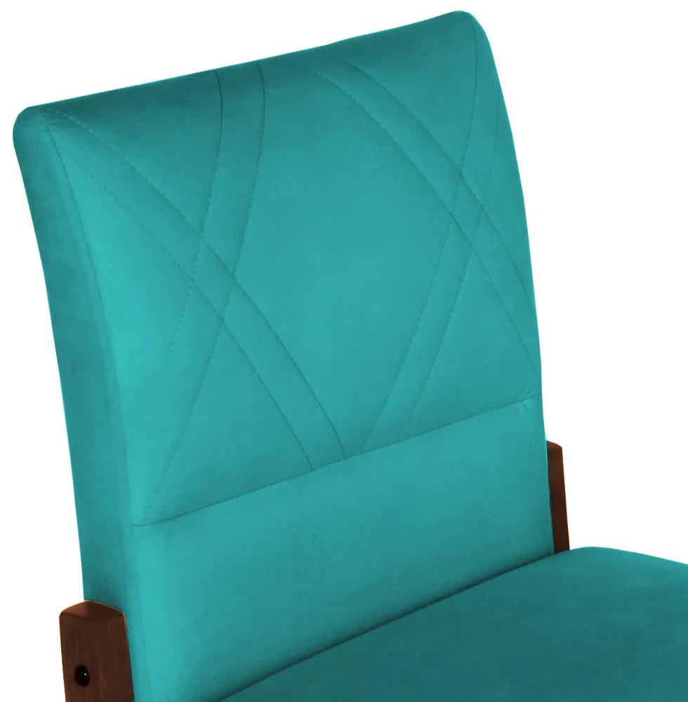 Conjunto 6 Cadeiras De Jantar Aurora Base Madeira Maciça Estofada Suede Azul Tiffany