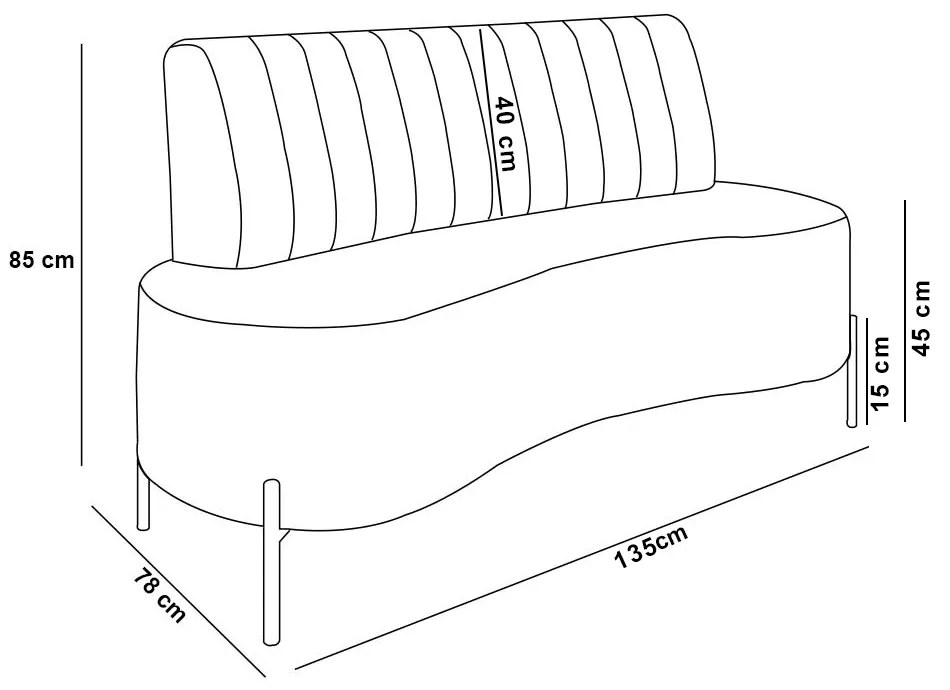 Sofá 2 Lugares Living 135cm Pé Ferro Pto Maraú Sintético PU Nozes K01 - D'Rossi