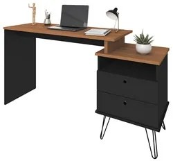 Mesa Escrivaninha Estilo Industrial Flex Lux A06 Freijó/Preto - Mpozen