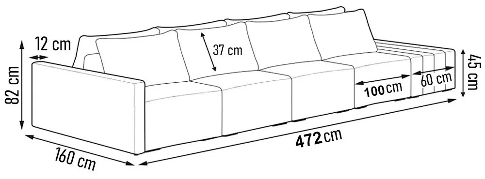 Sofá Ilha 4 Lugares Living 472cm Modulado para Sala Lary Linho/PU Pto K01 - D'Rossi - Cinza