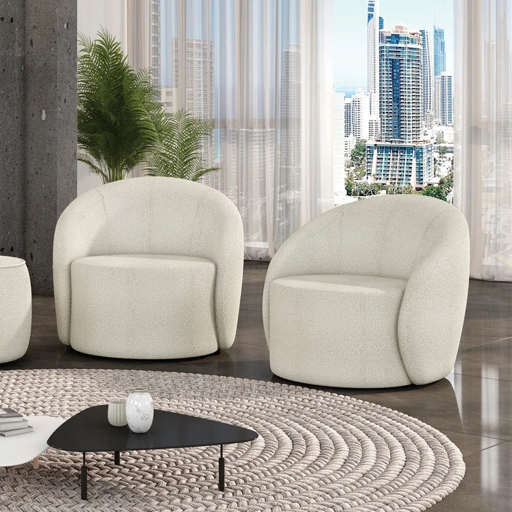 Poltrona Orgânica Kit 2 Lua Bouclê Off White D03 - D'Rossi