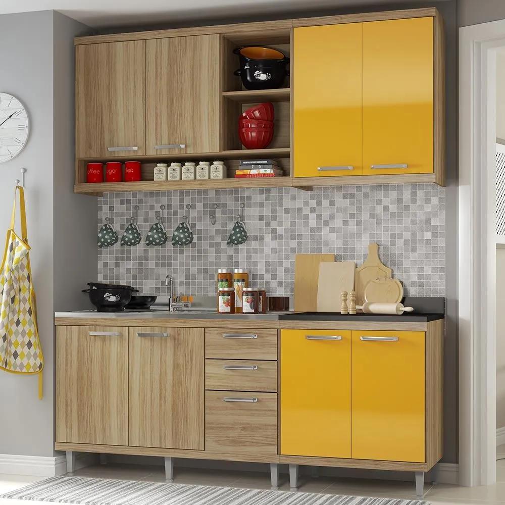 Cozinha Compacta 8 Portas para Pia Com Balcão 5818 Amarelo/Argila - Multimóveis