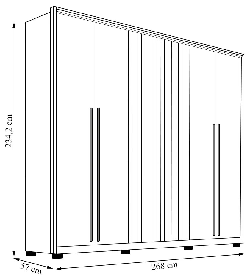 Guarda Roupa Roupeiro Casal 268cm 6 Portas 4 Gavetas Espaço para Vestidos MDP Elvas Freijó G11 - Gran Belo