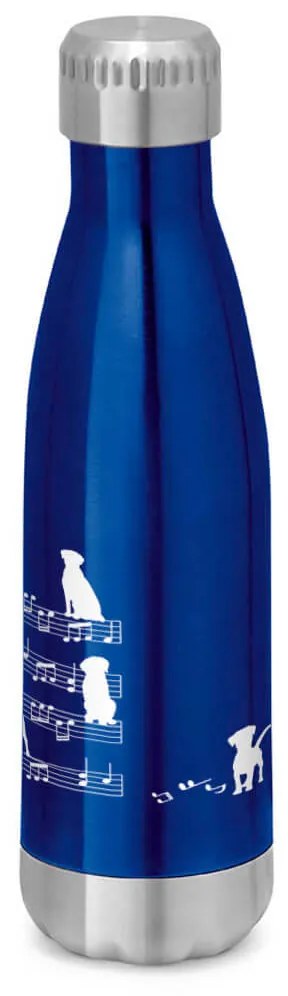 Garrafa Térmica Inox Brilhante 510 ml Cachorro Musical Branco - Azul Royal