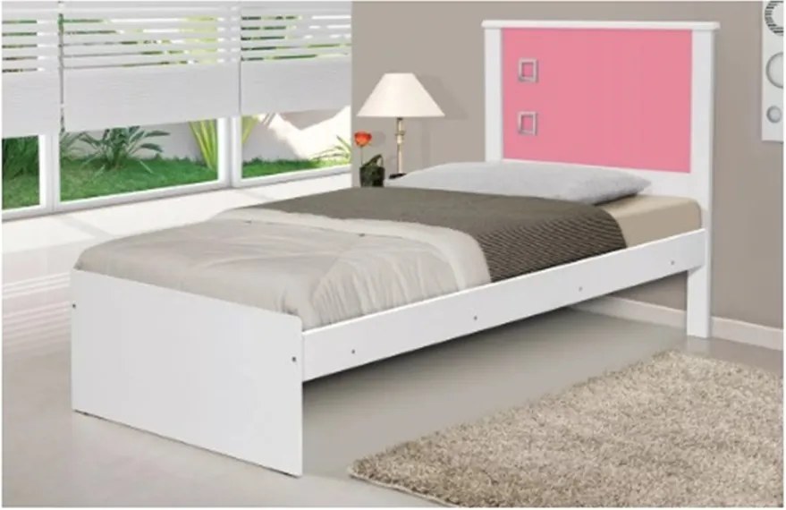Cama Barcelona Solteiro Branco com Rosa - Tebarrot Móveis