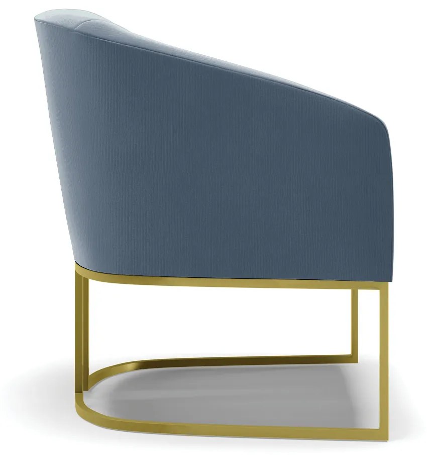 Poltrona Decorativa Base Industrial Dourado Stella Suede Azul Marinho D03 - D'Rossi