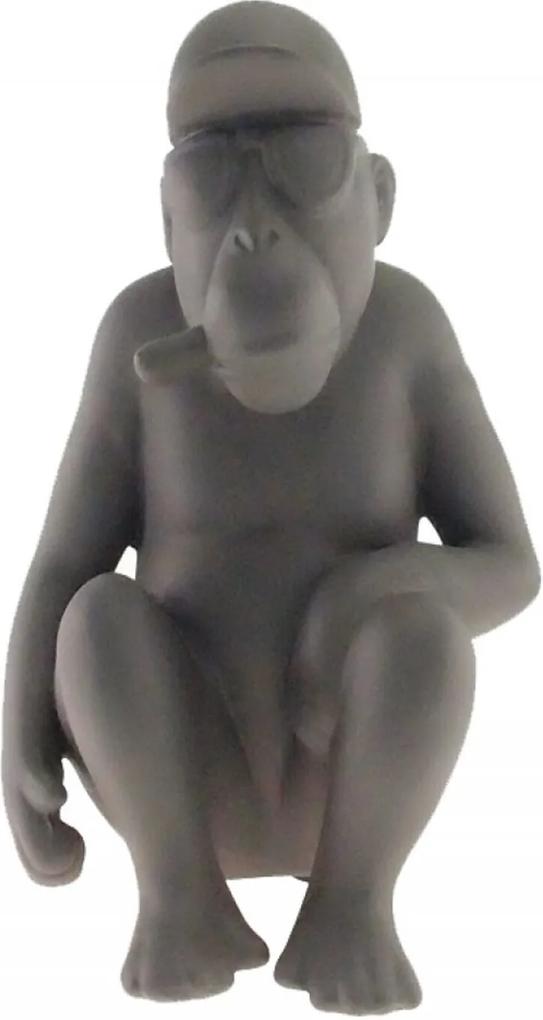 Macaco Decorativo Cerâmica Sentado Tabaco Cinza 22x13x14cm