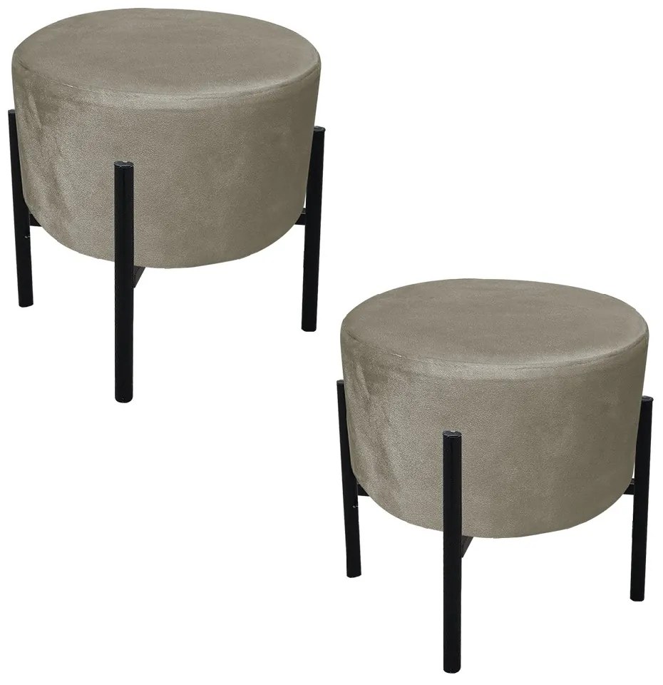 Puff Banqueta Decorativo Industrial Preto Kit 2 Iron Suede D03 - D'Rossi - Marrom Rato