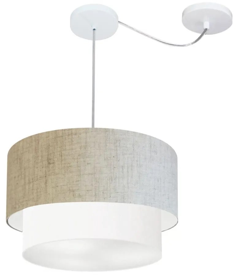 Lustre Pendente Cilíndrico Com Desvio Rustico Bege e Branco MJ-4364 Para Mesa de Jantar e Estar