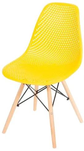 Cadeira Eames Furadinha cor Amarela com Base Madeira - 50008 Sun House